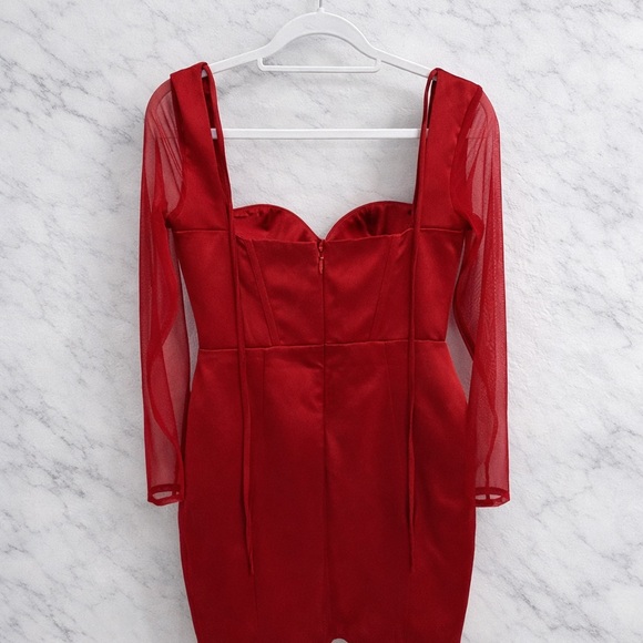 Miss Circle Red Satin Mesh Long Sleeve Corset Mini Dress Size M NWOT - Picture 5 of 7